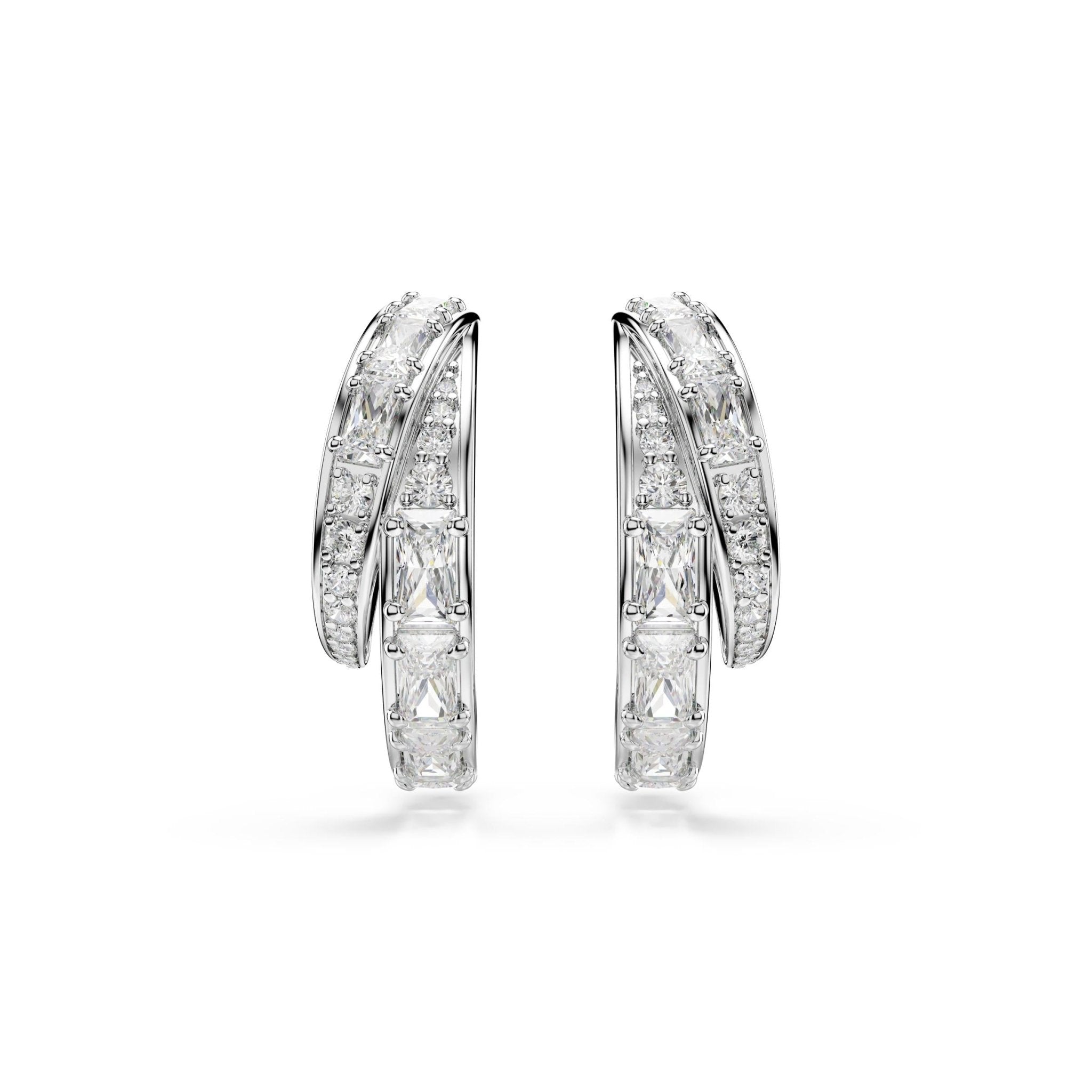 Vienna hoop earrings, Mixed cuts, White, Rhodium plated -Swarovski