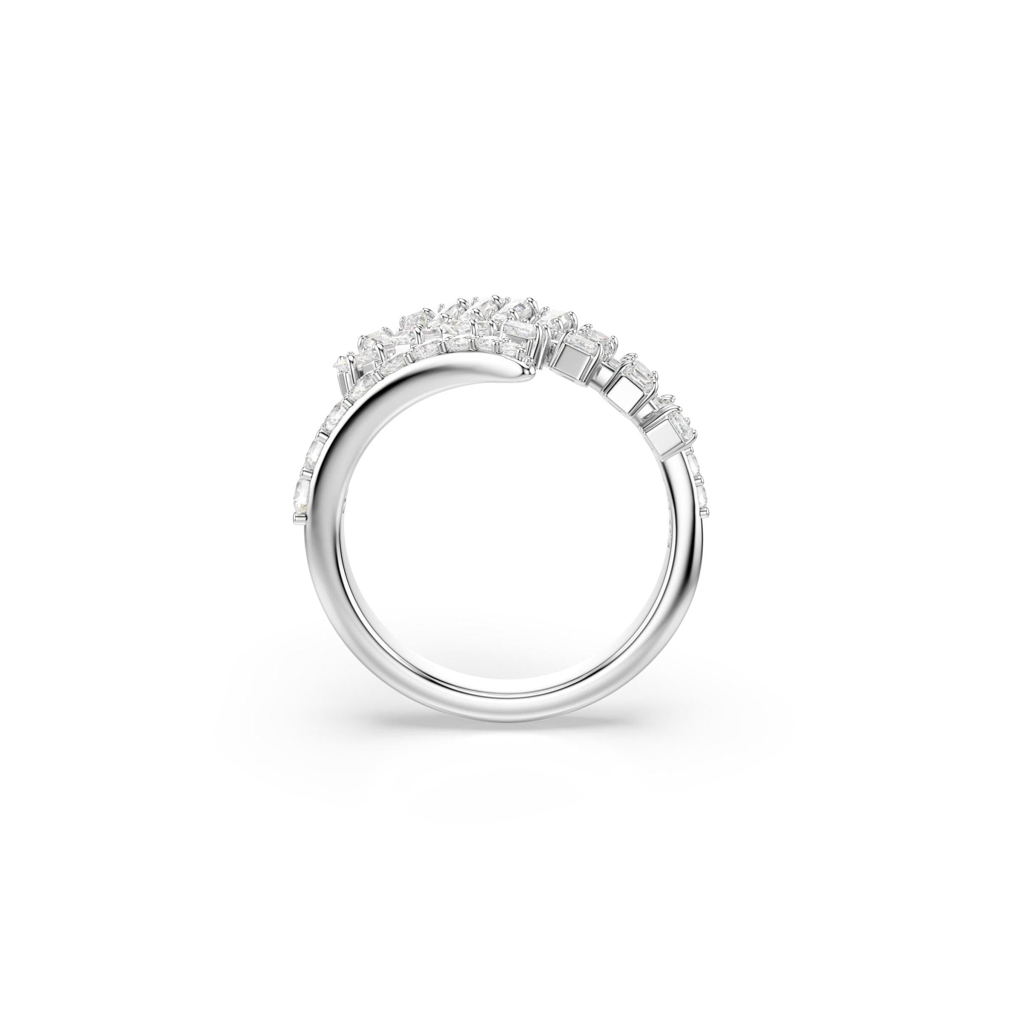 Vienna open ring, Mixed cuts, Feather, White, Rhodium plated -Swarovski