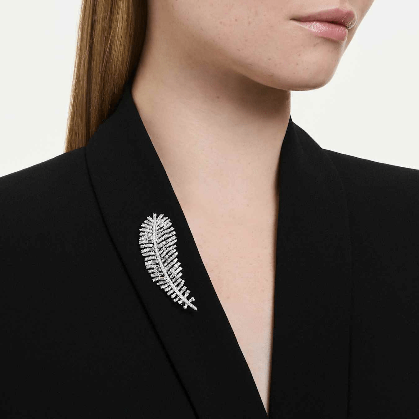 Vienna pendant and brooch, Mixed cuts, Feather, White, Rhodium plated -Swarovski
