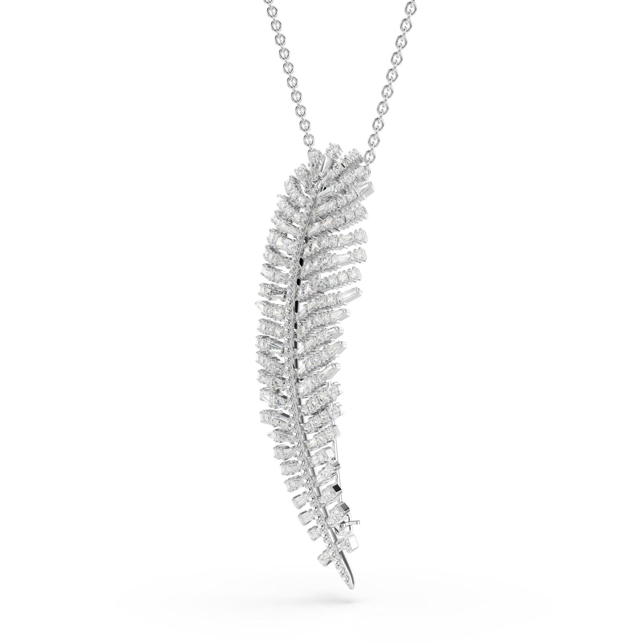 Vienna pendant and brooch, Mixed cuts, Feather, White, Rhodium plated -Swarovski
