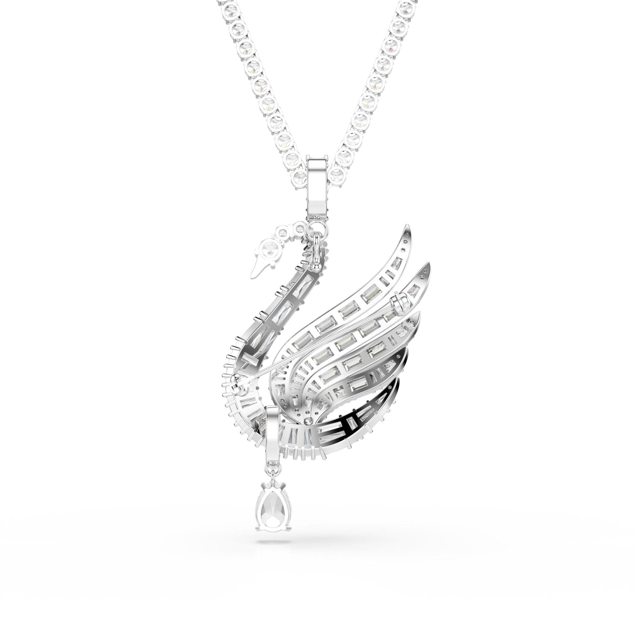 Vienna pendant and brooch, Mixed cuts, Swan, White, Rhodium plated -Swarovski