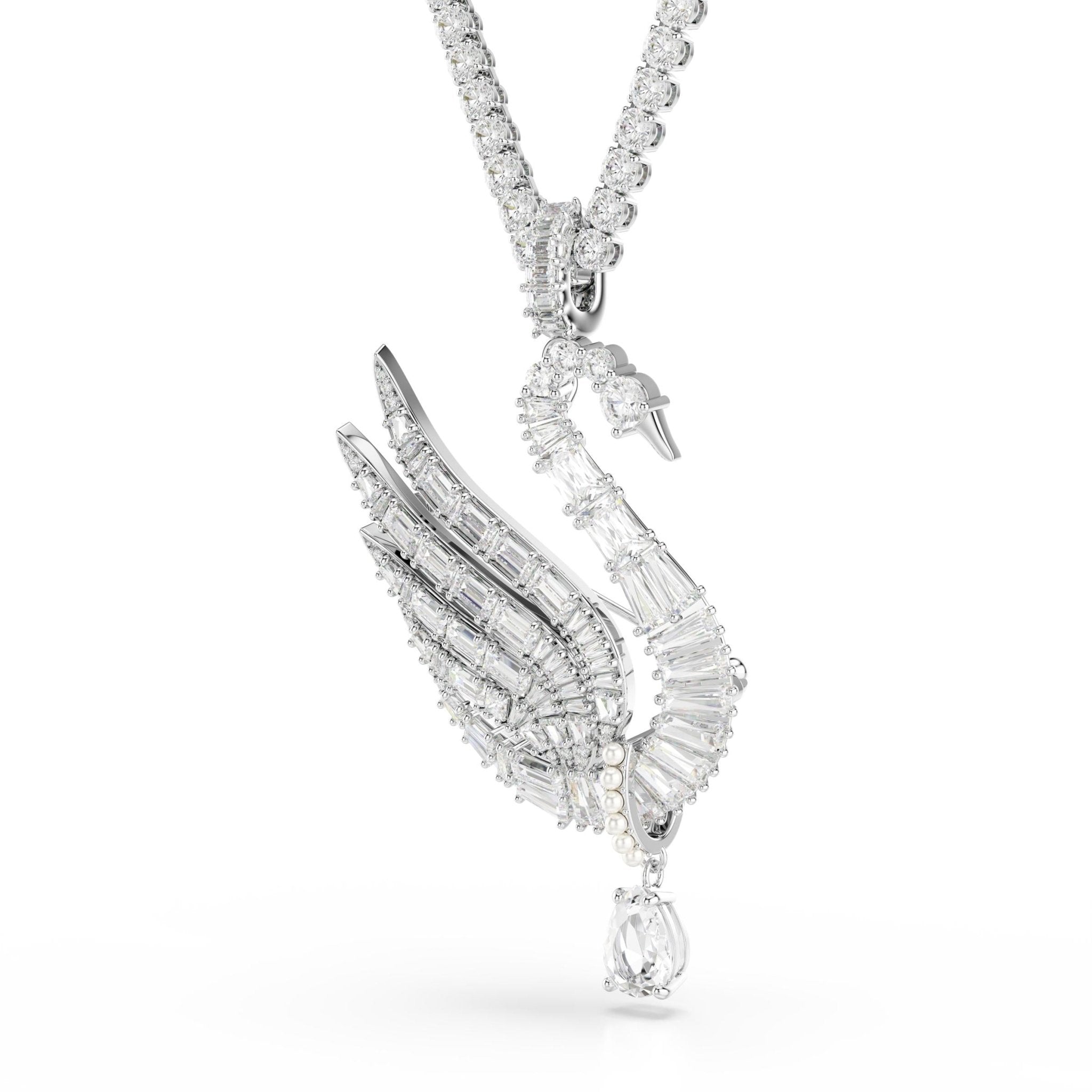 Vienna pendant and brooch, Mixed cuts, Swan, White, Rhodium plated -Swarovski