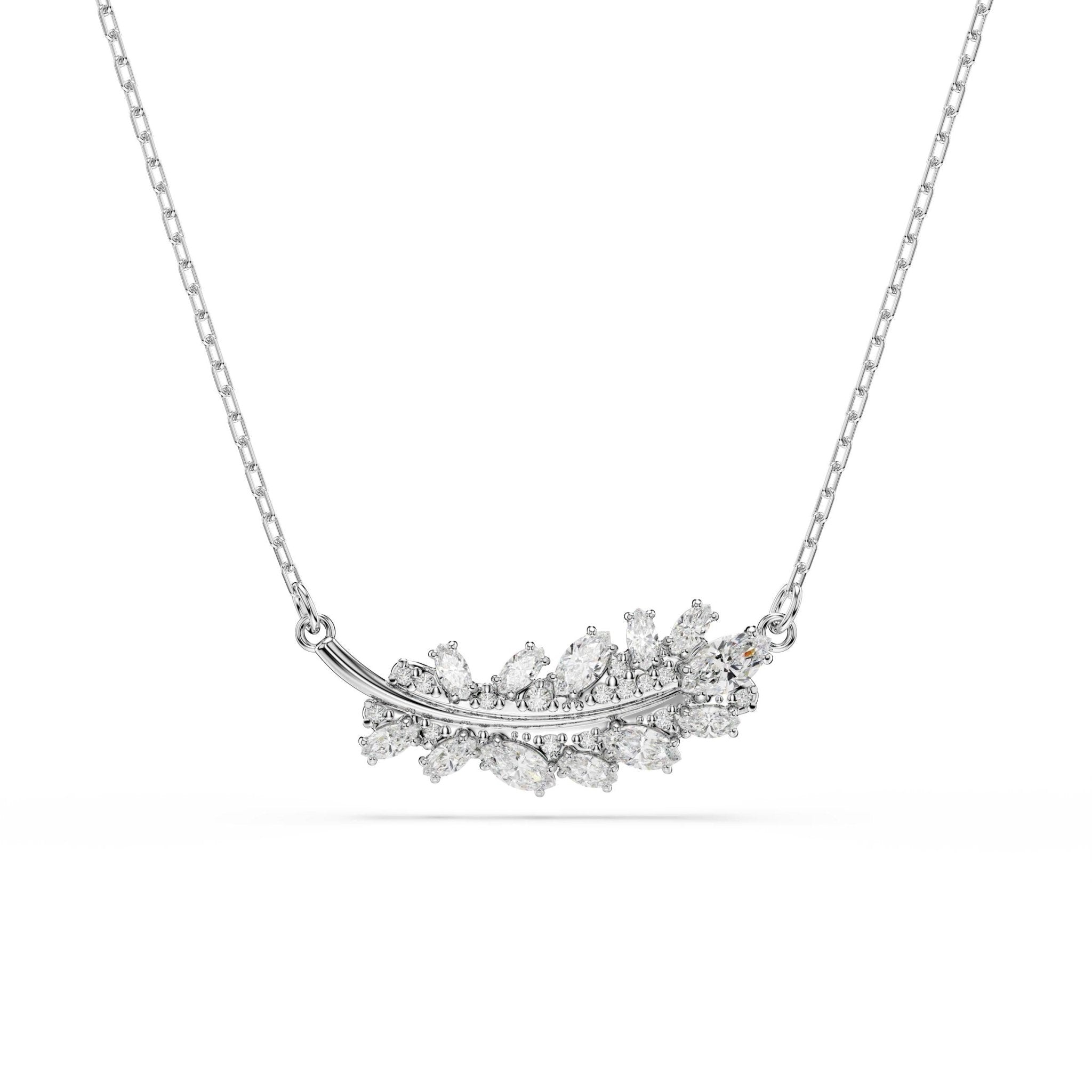 Vienna pendant, Mixed cuts, Feather, White, Rhodium plated -Swarovski