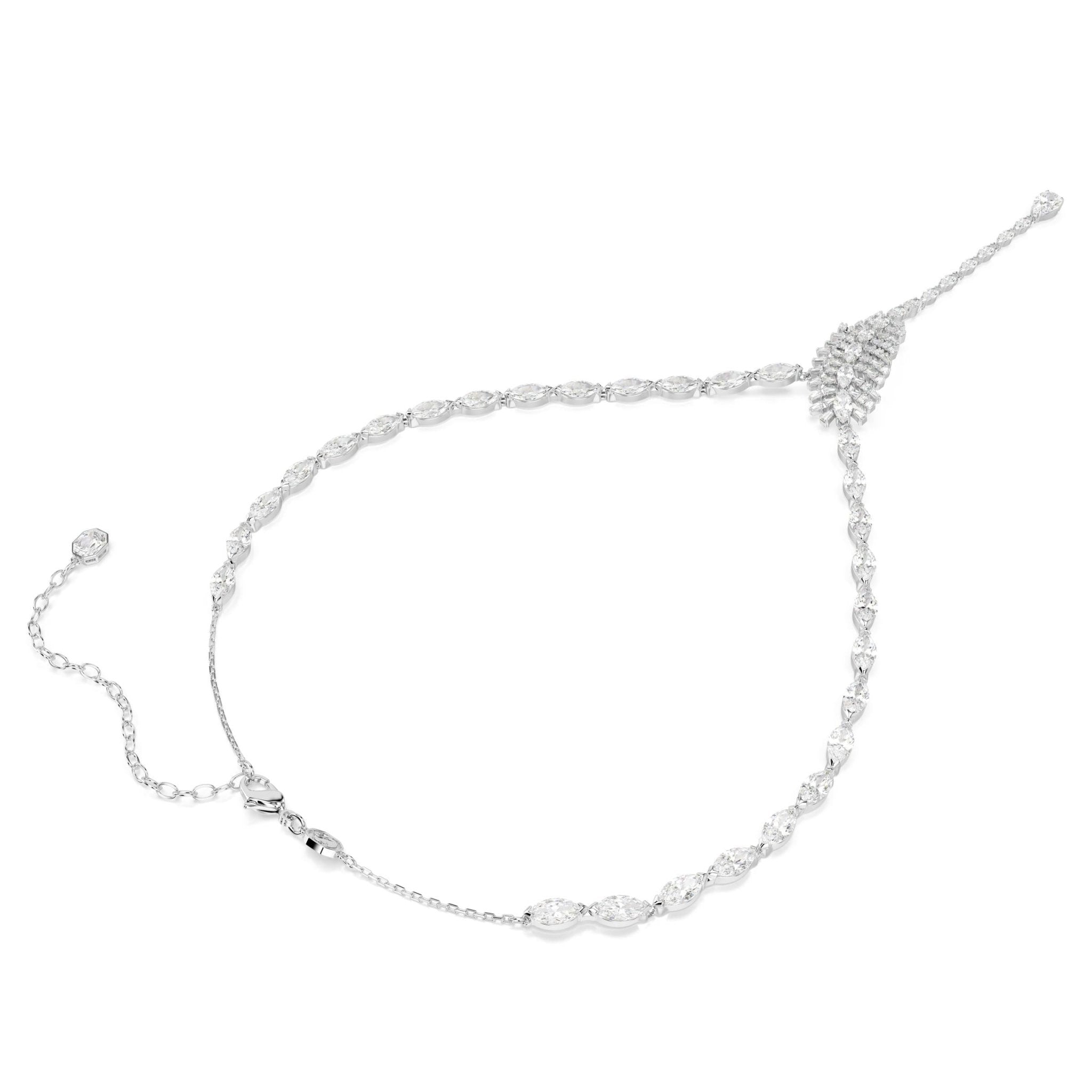 Vienna Y necklace, Mixed cuts, Feather, White, Rhodium plated -Swarovski