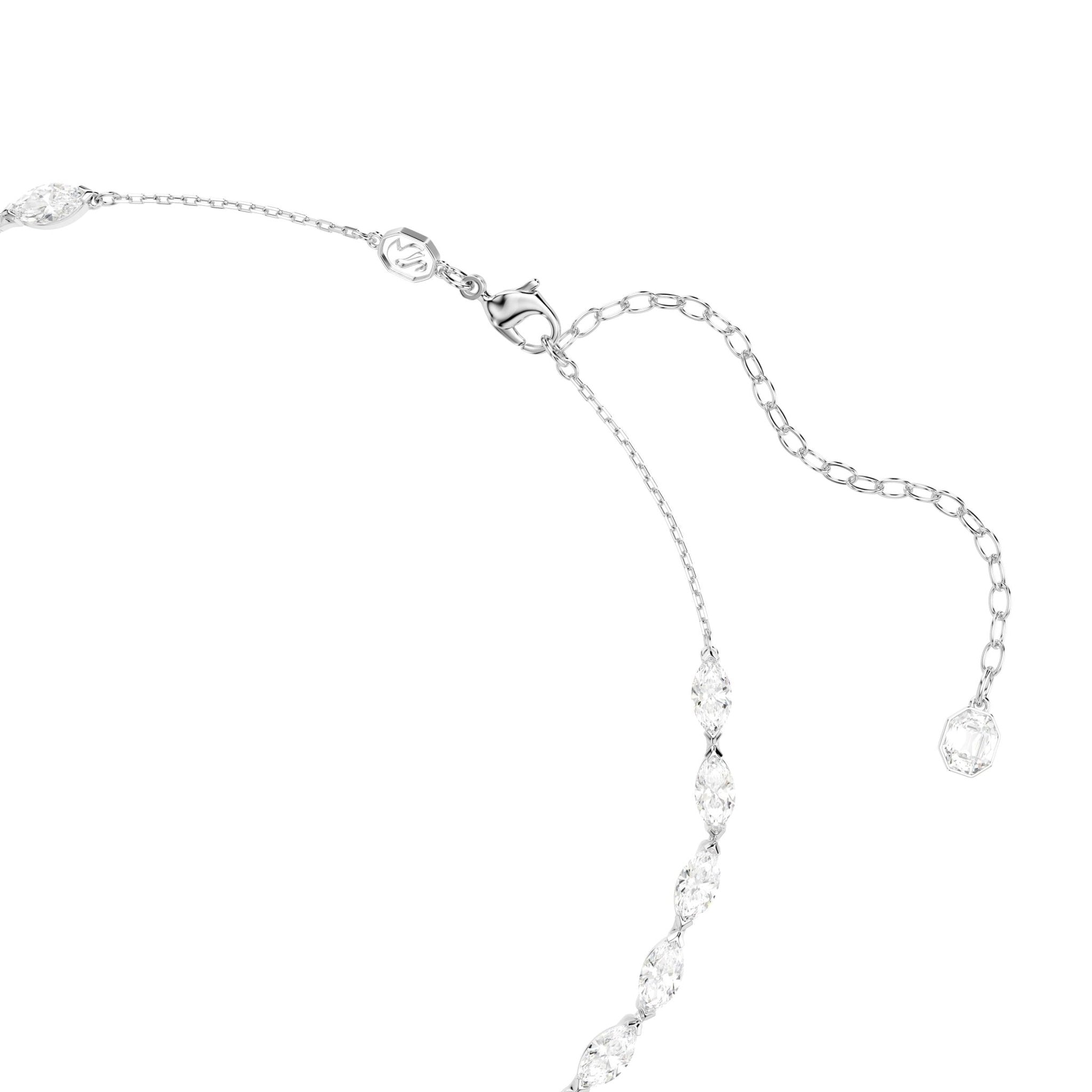 Vienna Y necklace, Mixed cuts, Feather, White, Rhodium plated -Swarovski