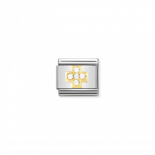 Silver Nomination Symbol Daily Life Cross pendant with white accents, hanging from a delicate chain.