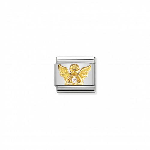 Silver Nomination Symbol Daily Life C.Z. Angel charm with intricate design and sparkling cubic zirconia accents.