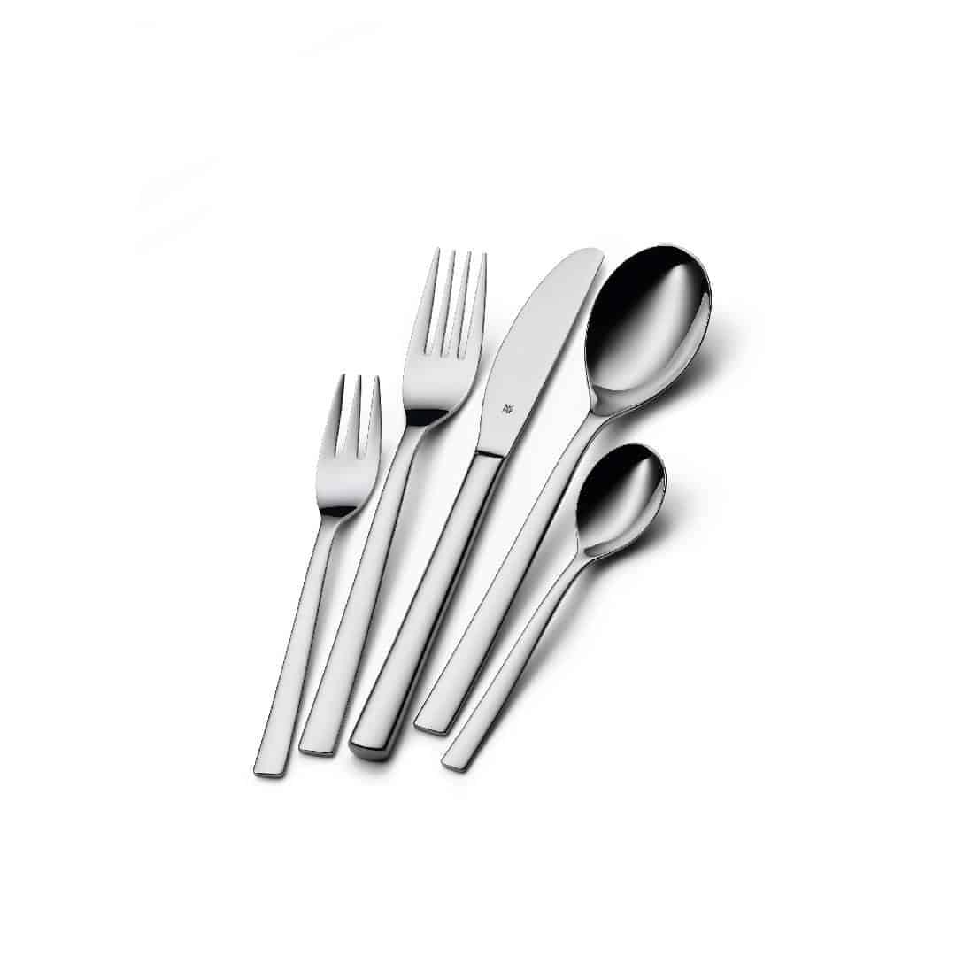 WMF Palermo 60-piece cutlery set featuring stainless steel knives, forks, and spoons arranged neatly on a white background.