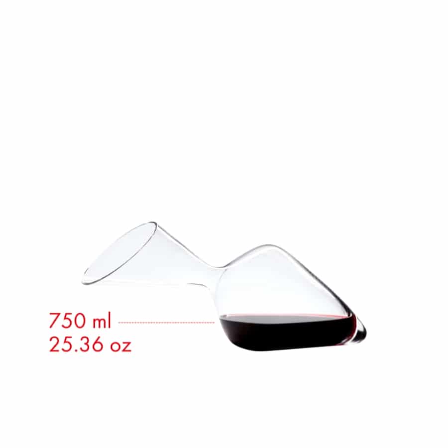 Riedel Tyrol decanter with elegant glass design, perfect for aerating and serving wine in a stylish home bar setting.