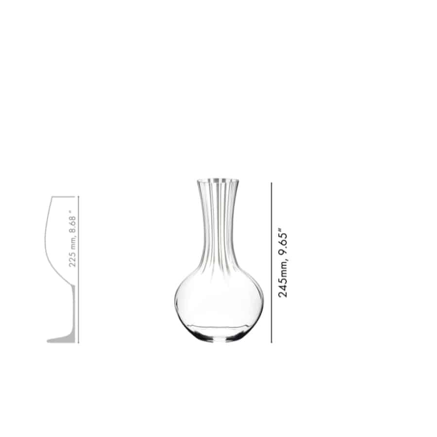 Riedel Decanter Performance with elegant glass body and narrow neck for aerating and serving wine.