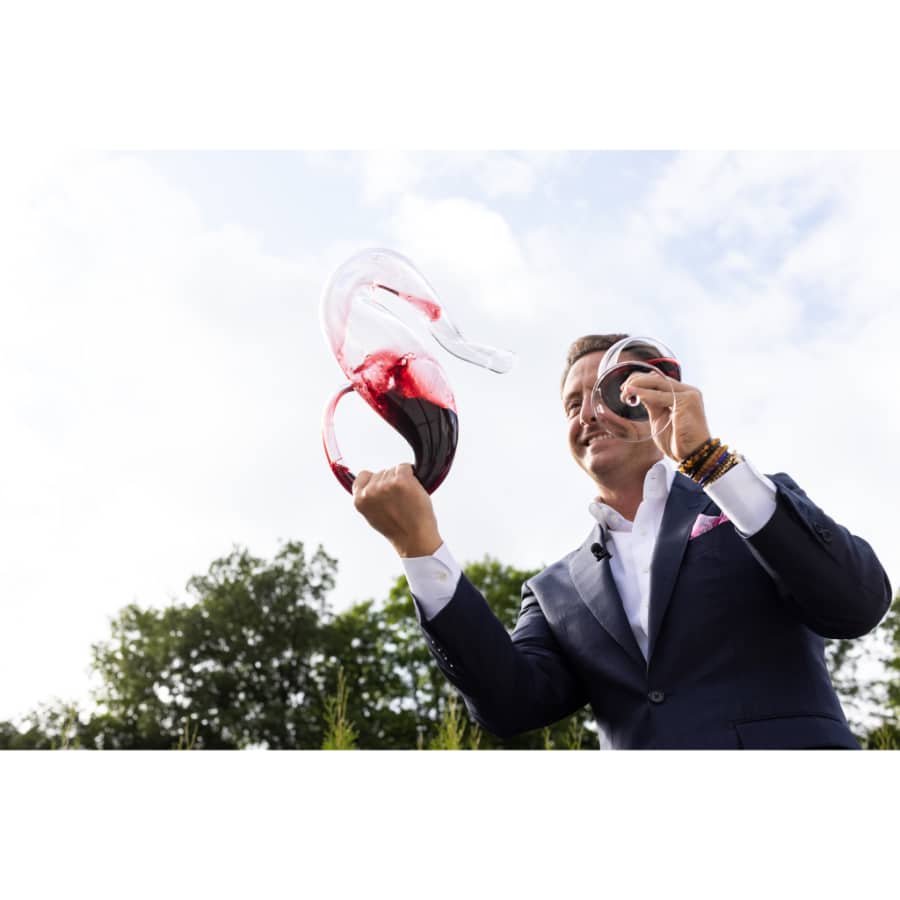 Riedel Decanter Mamba with sleek, curved glass design for wine aeration and elegant presentation.