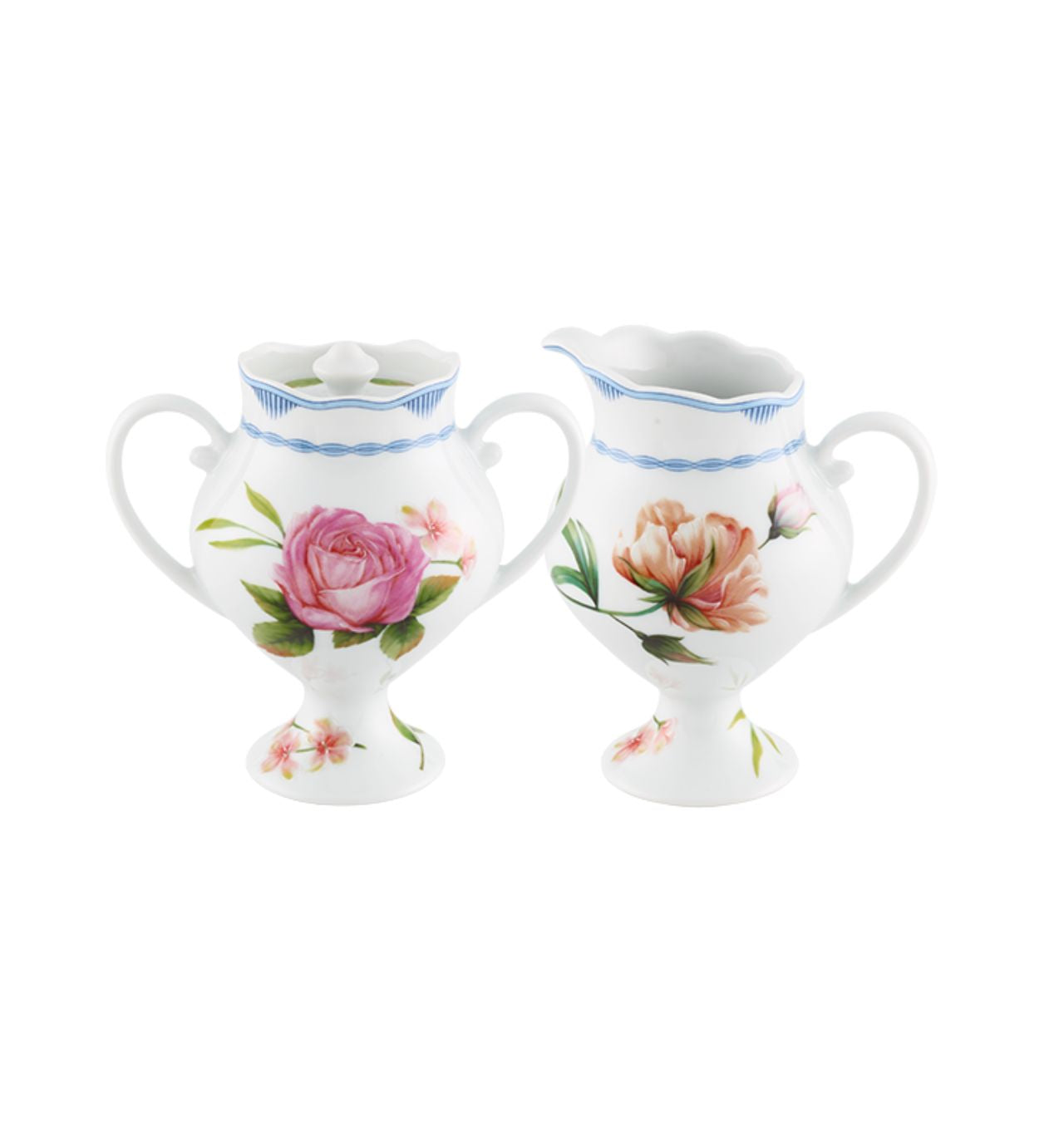Atlantis Vista Alegre Bridgerton sugar bowl and milk jug set with elegant white ceramic design and gold accents.