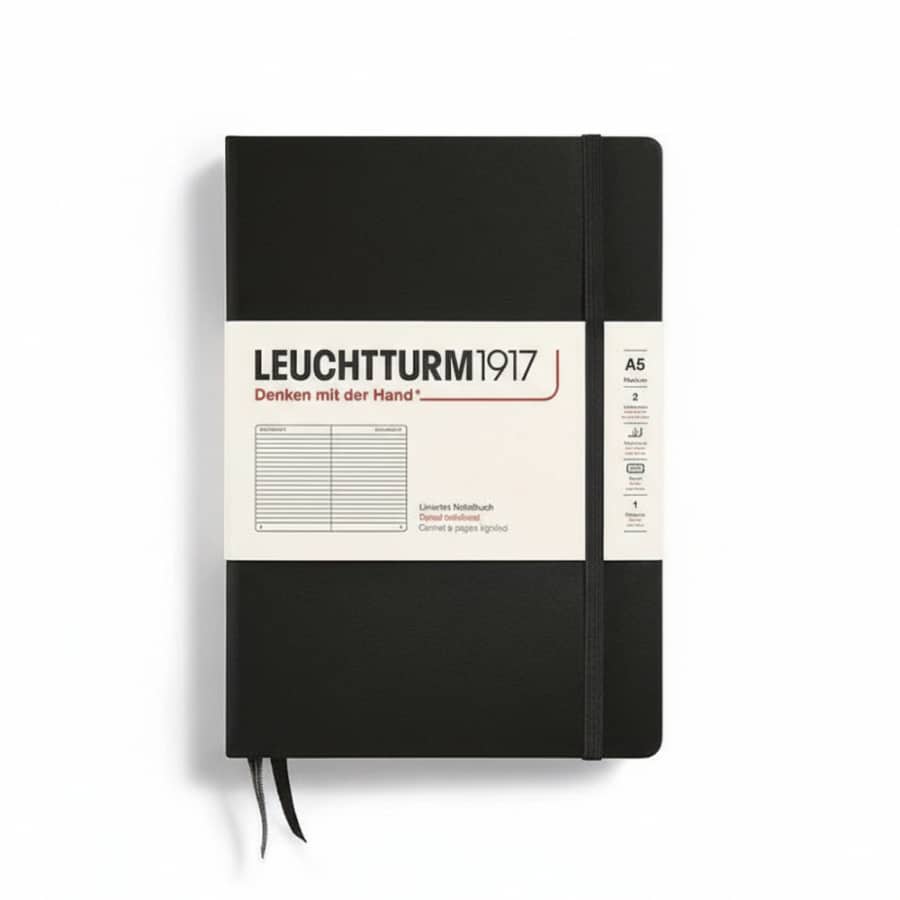 Leuchtturm1917 Medium A5 hardcover notebook with 251 ruled, numbered pages for writing and note-taking.