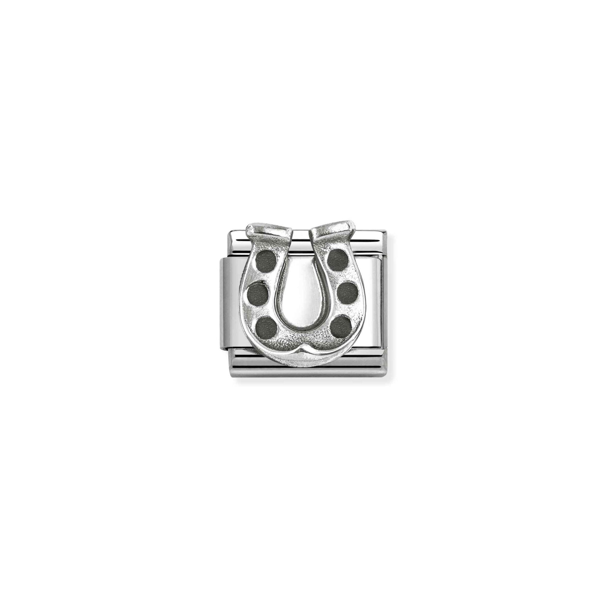 Danish Horseshoe charm bracelet clasp by Nomination featuring SS and 925 sterling silver elements.