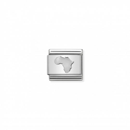 Nomination Silvershine Symbol Map of Africa jewelry pendant featuring a detailed silver map of Africa.