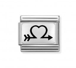 Nomination stainless steel heart plate with arrow design, featuring a sleek silver finish and engraved details.