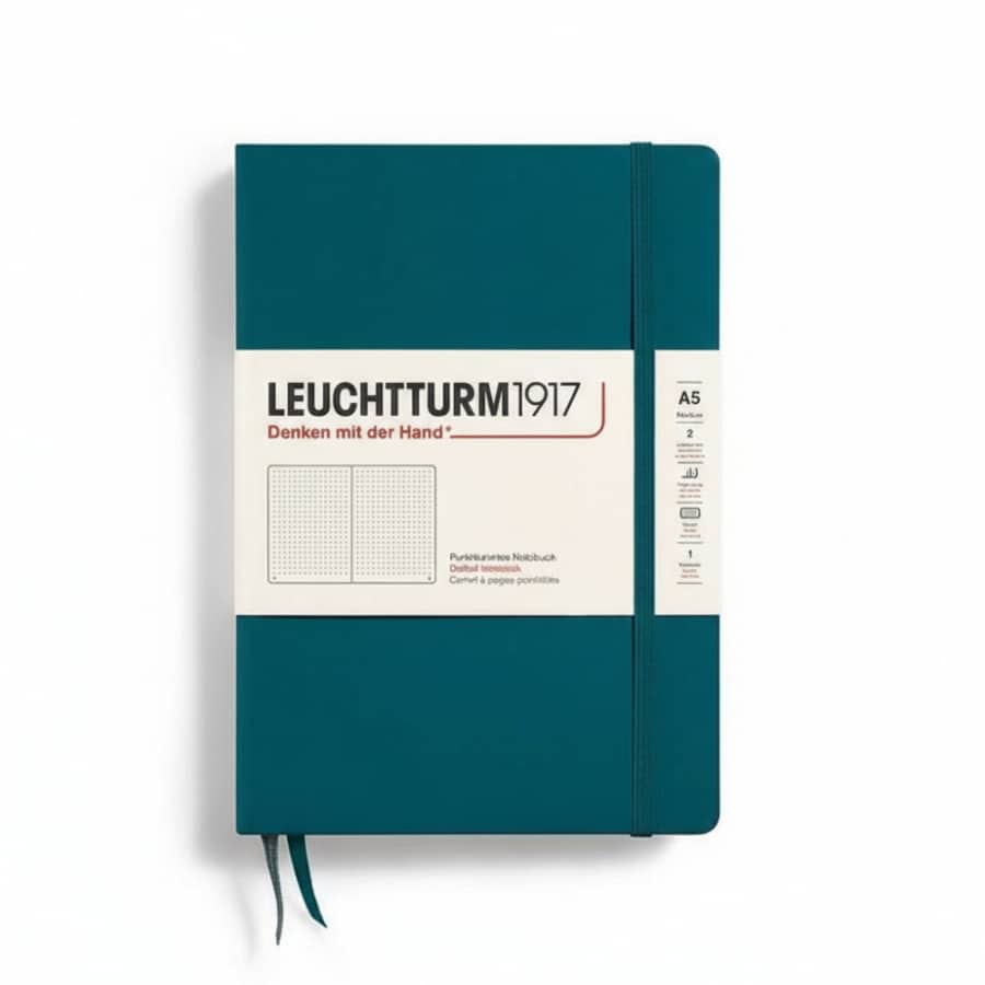 Leuchtturm1917 medium hardcover dotted notebook with 251 numbered pages, ideal for journaling or note-taking.