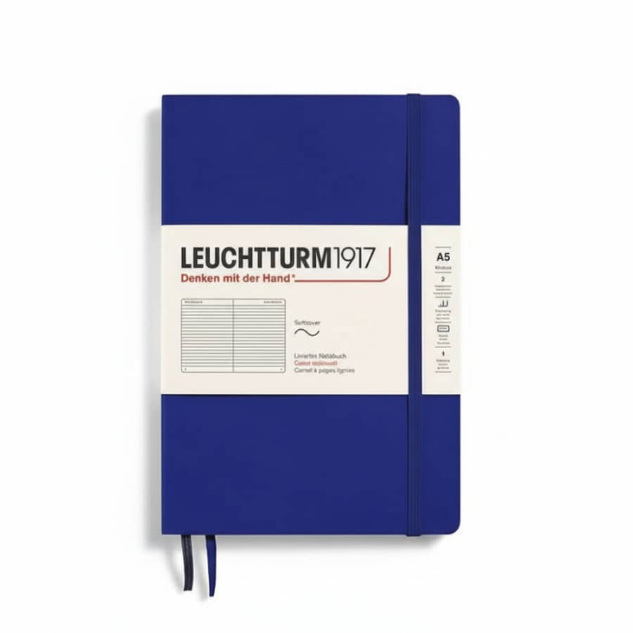Leuchtturm1917 Medium A5 softcover notebook with 123 numbered ruled pages, ideal for writing and note-taking.