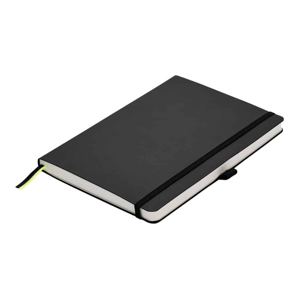 Lamy A5 Softcover Notebook with black cover and lined pages, ideal for writing and note-taking.