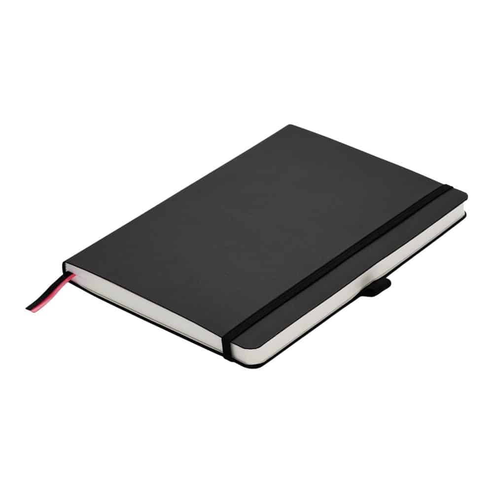 Lamy A5 softcover notebook with black cover and lined pages, ideal for writing and note-taking.