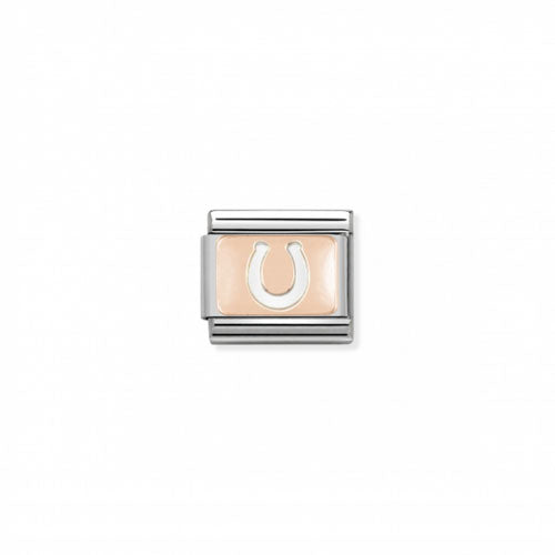 Nomination double engraved horseshoe charm in gold and stainless steel, featuring engraved Danish design.