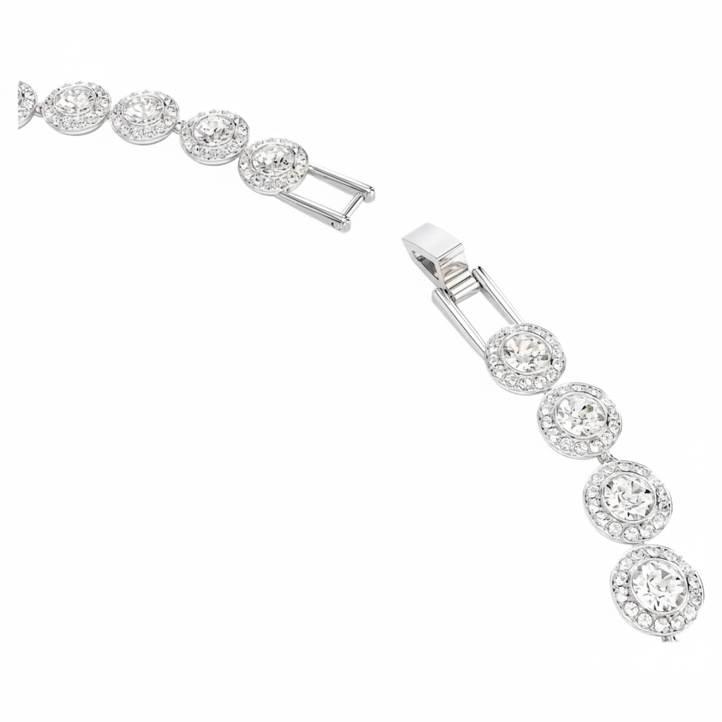 Swarovski Una Angelic necklace with round cut white crystal, medium size, rhodium plated, elegant jewelry for women