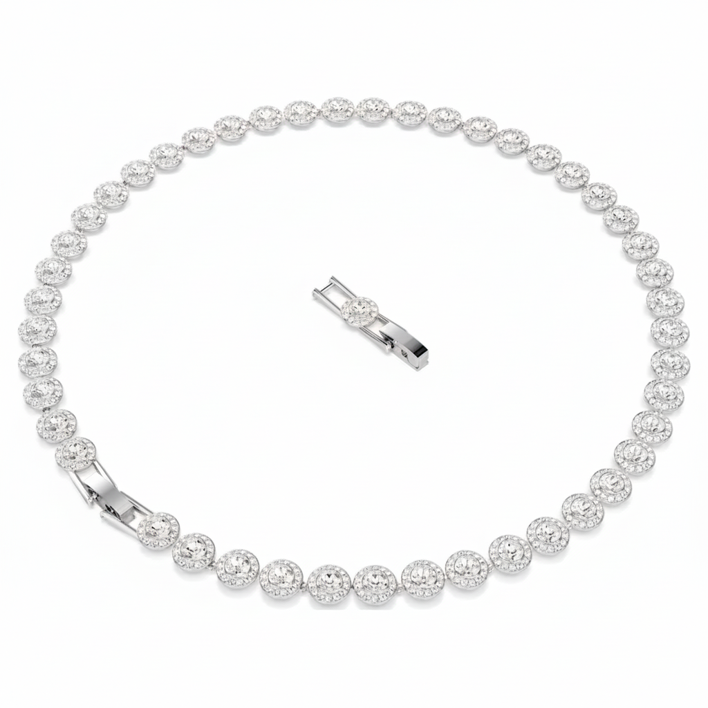 Swarovski Una Angelic necklace with round-cut white crystal, medium size, rhodium-plated, elegant jewelry accessory