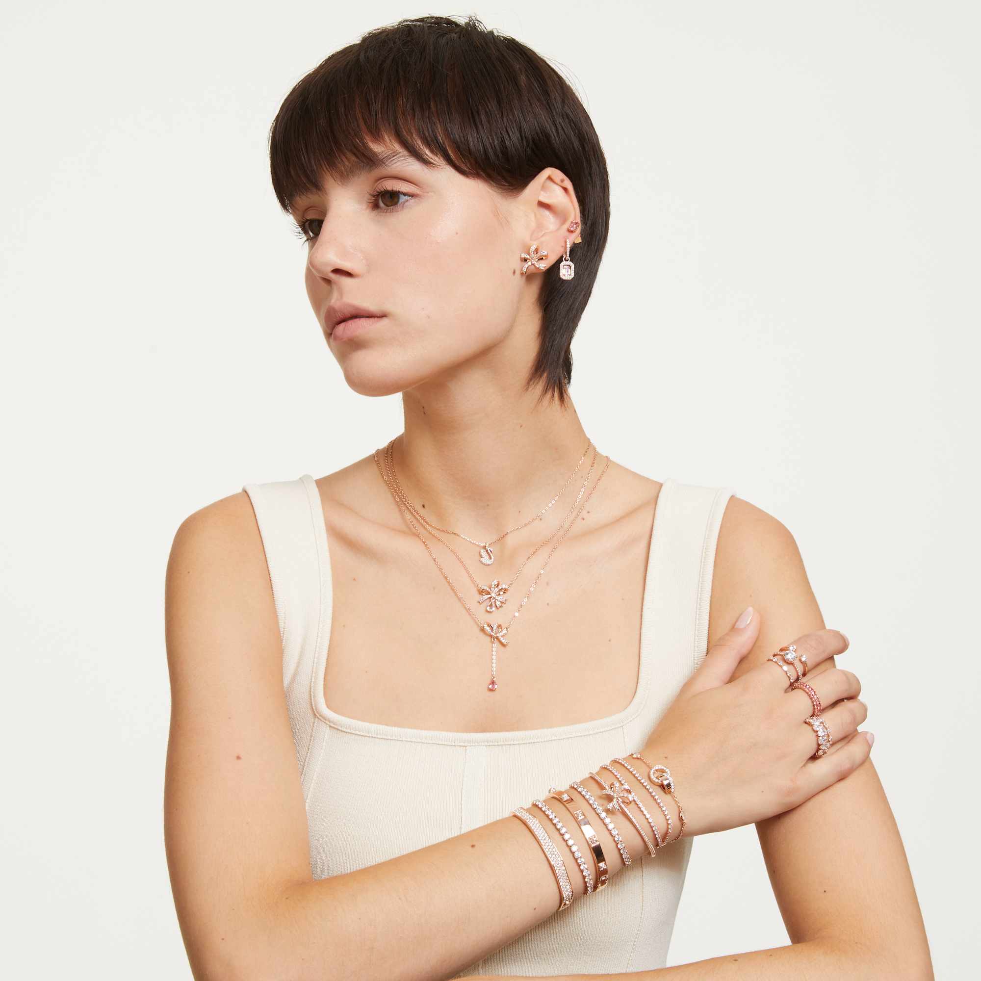 Swarovski Dextera Bangle Pavé featuring sparkling crystal embellishments and a sleek silver-tone design.