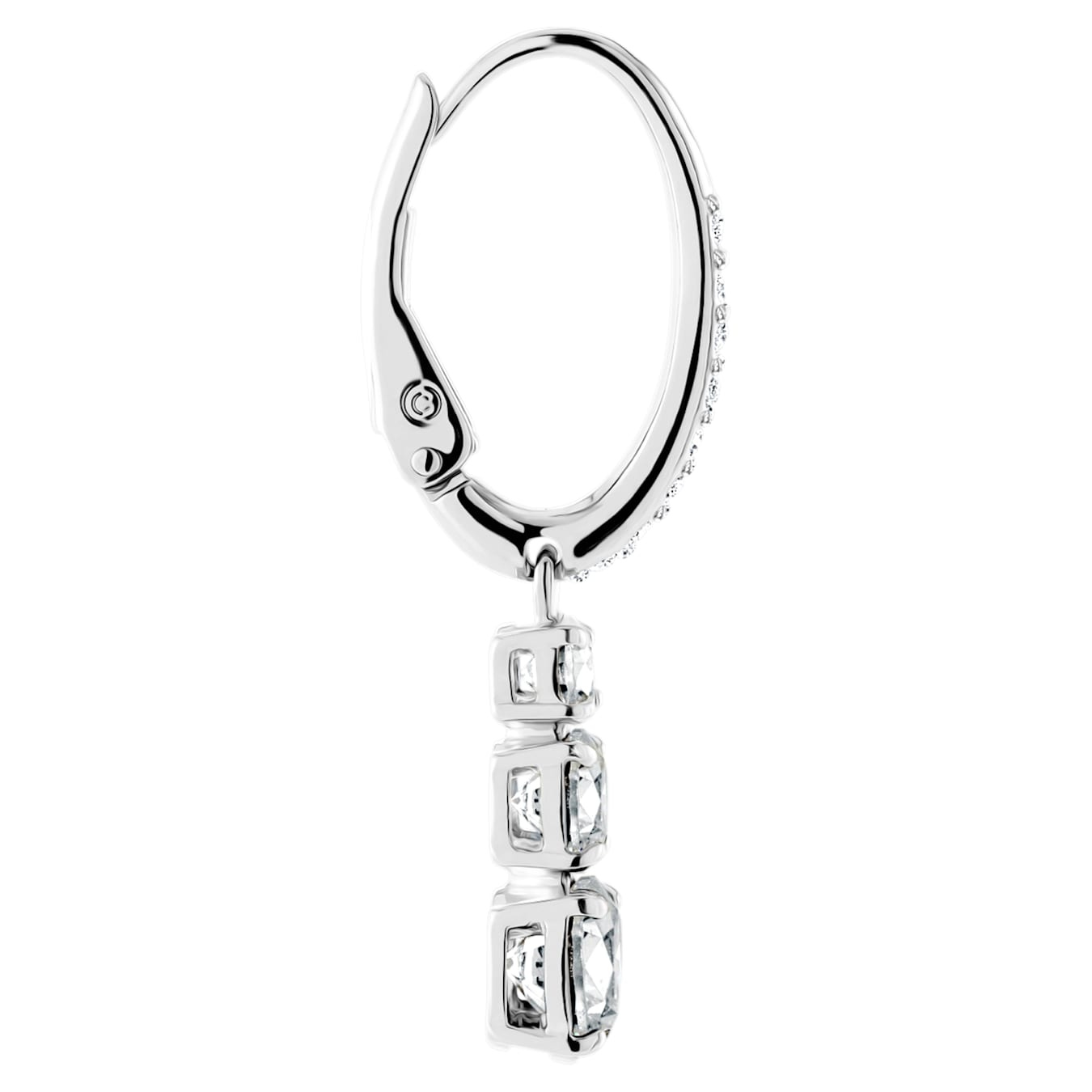 Swarovski Stilla Attract hoop earrings with round white crystals and rhodium plating, showcasing elegant jewelry design