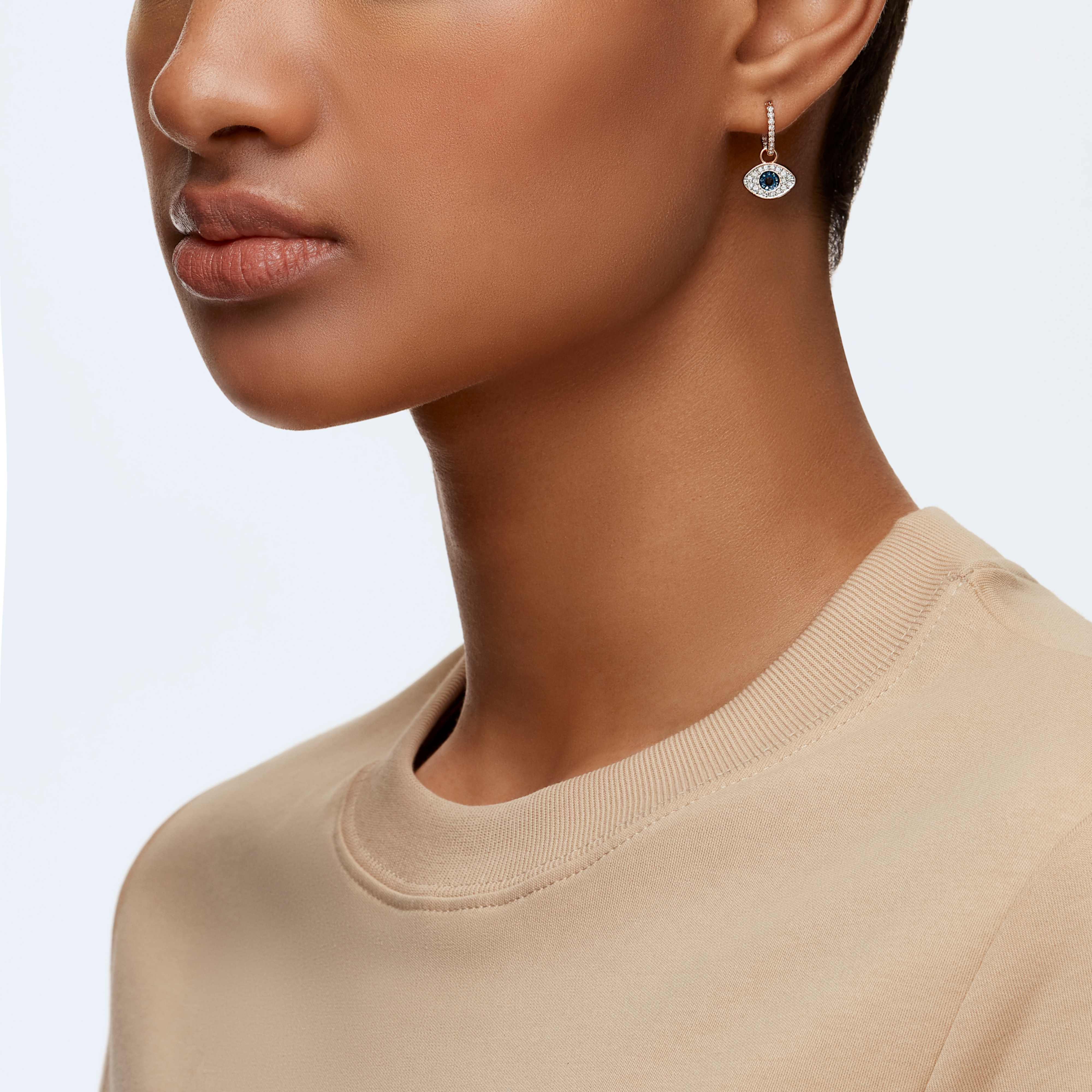 Swarovski Symbolic Evil Eye Hoop Pierced Earrings featuring sparkling crystal accents on gold-tone hoops.