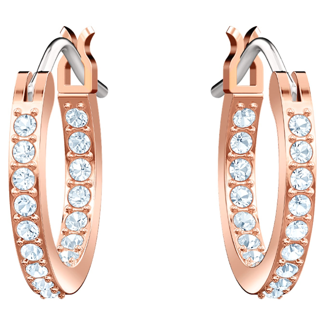 Swarovski Symbolic Evil Eye Hoop Pierced Earrings with sparkling blue and clear crystals on hoop earrings.