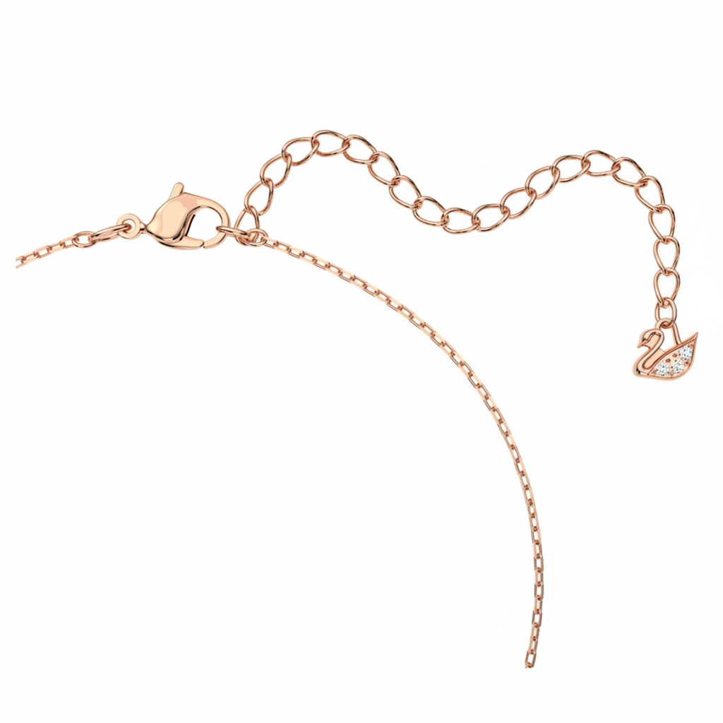 Pink Swarovski Swan necklace with rose gold-tone plating, featuring a detailed swan pendant on a delicate chain.