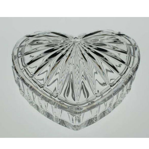 Clear Bohemia Crystal heart-shaped trinket box, 110mm, with elegant cut glass design for jewelry or keepsakes.