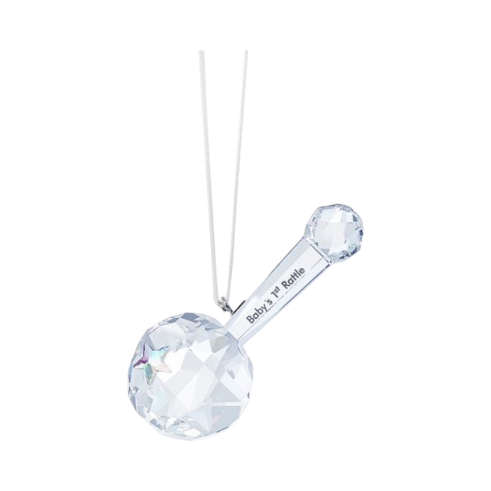 Swarovski Crystal Baby's 1st Rattle Ornament with sparkling crystal details and a delicate design, ideal for keepsake gifts.