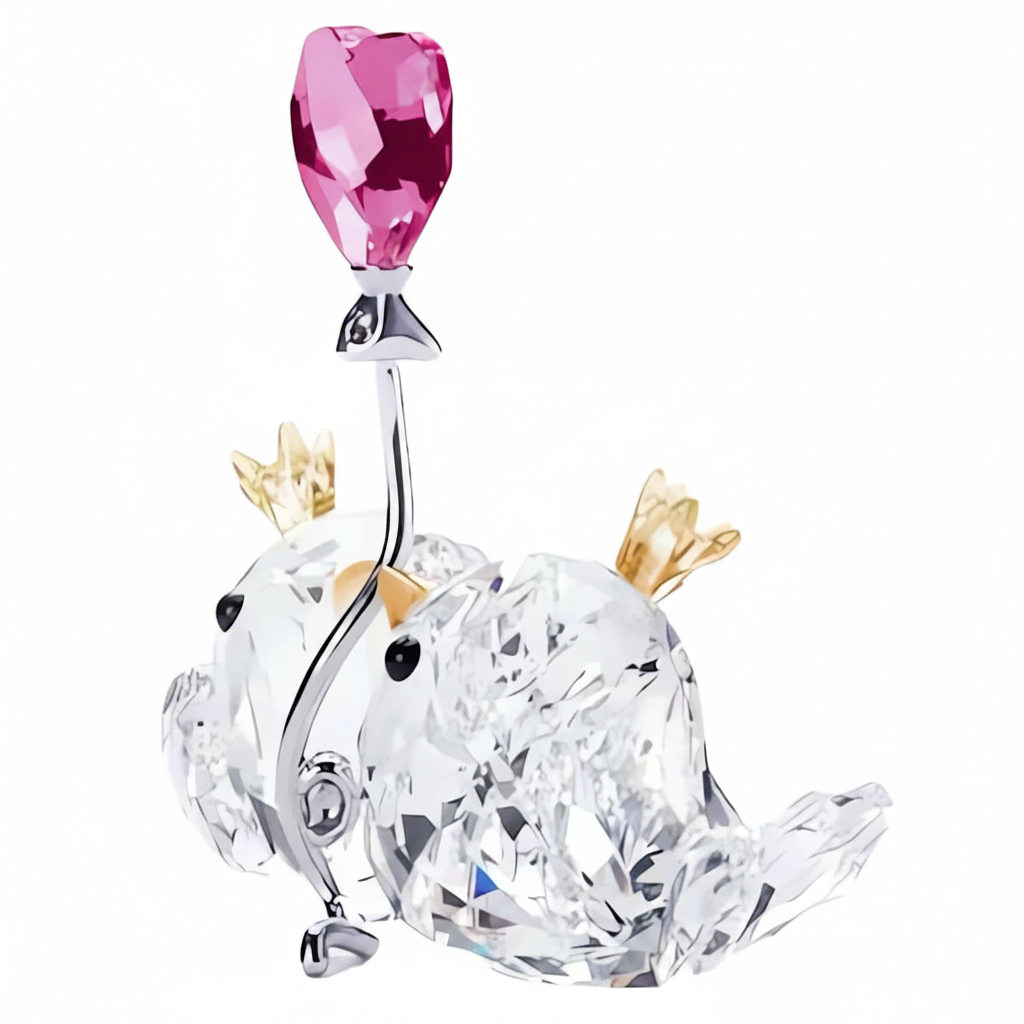 Swarovski Love Birds figurine with pink heart, sparkling crystal craftsmanship, showcasing two lovebirds perched together.