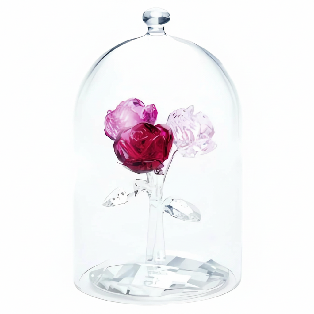Swarovski Rose Bouquet featuring intricately cut crystal roses and greenery arranged in a decorative display.