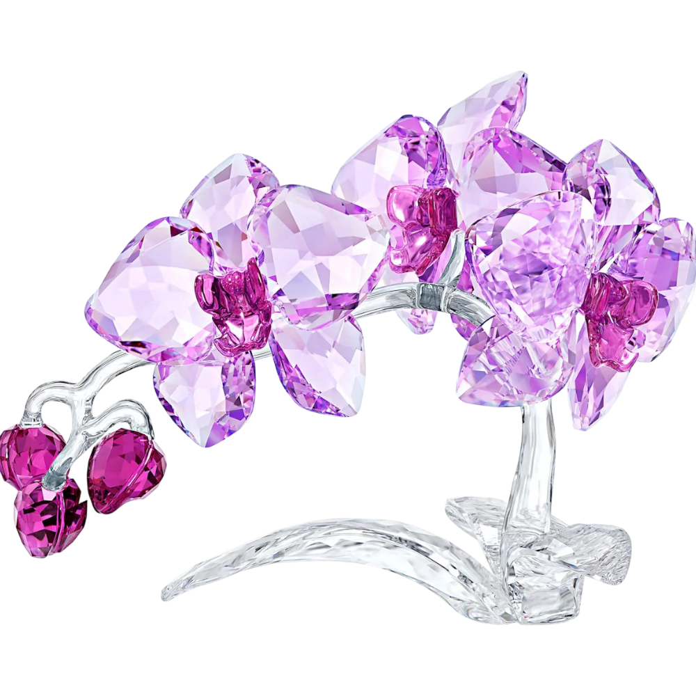 Swarovski Crystal Flowers Orchid with sparkling crystal petals and detailed stem, decorative floral ornament.