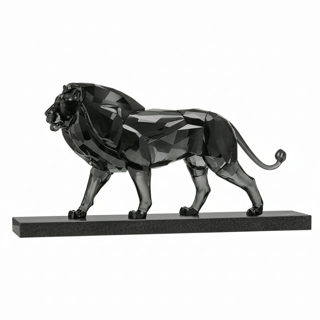 Swarovski The Lion figurine featuring a detailed crystal lion sculpture with a sparkling, intricate design.