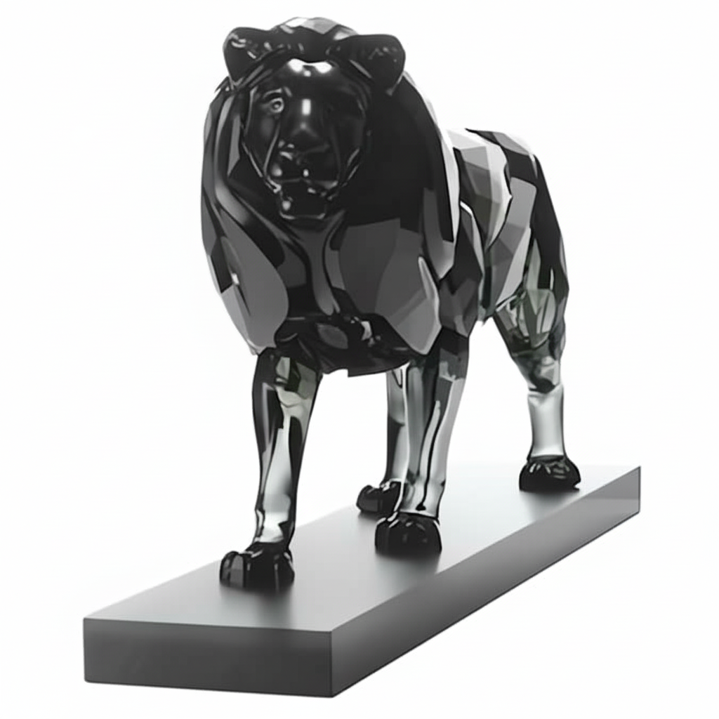 Swarovski The Lion crystal figurine with detailed gold-tone mane and body, showcasing sparkling craftsmanship.