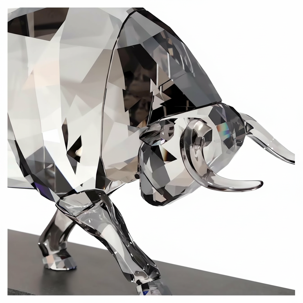 Swarovski Soulmates Bull figurine with clear and gold-tone crystal accents, detailed craftsmanship, and a sleek polished finish.