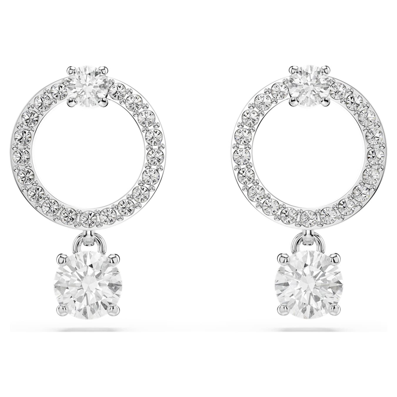 Swarovski Attract hoop earrings with round white crystals and rhodium plating, elegant jewelry accessory.