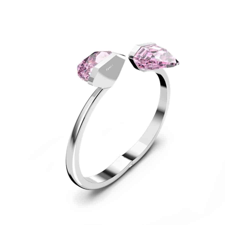 Swarovski Lucent Bangle Magnetic in pink with rhodium plating, showcasing its sleek design and shiny finish.