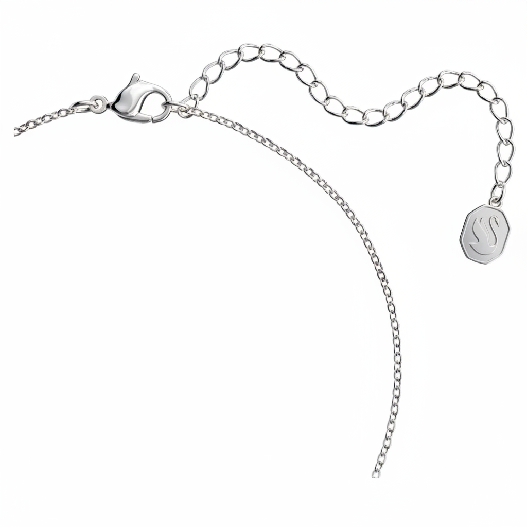 Swarovski Stella Pendant with mixed cut star-shaped white crystals, rhodium-plated silver finish, elegant jewelry accessory