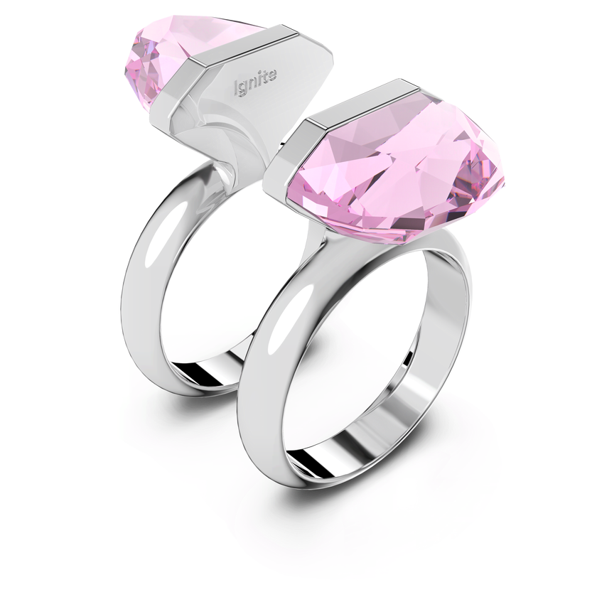 Swarovski Lucent Magnetic Ring in pink with rhodium plating, featuring a sleek, modern design and polished finish.