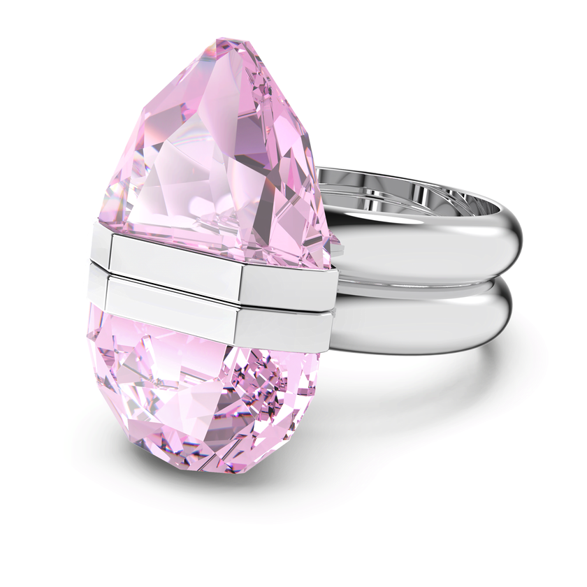 Swarovski Lucent Magnetic Ring in pink with rhodium plating, featuring a sleek, modern design and magnetic closure.
