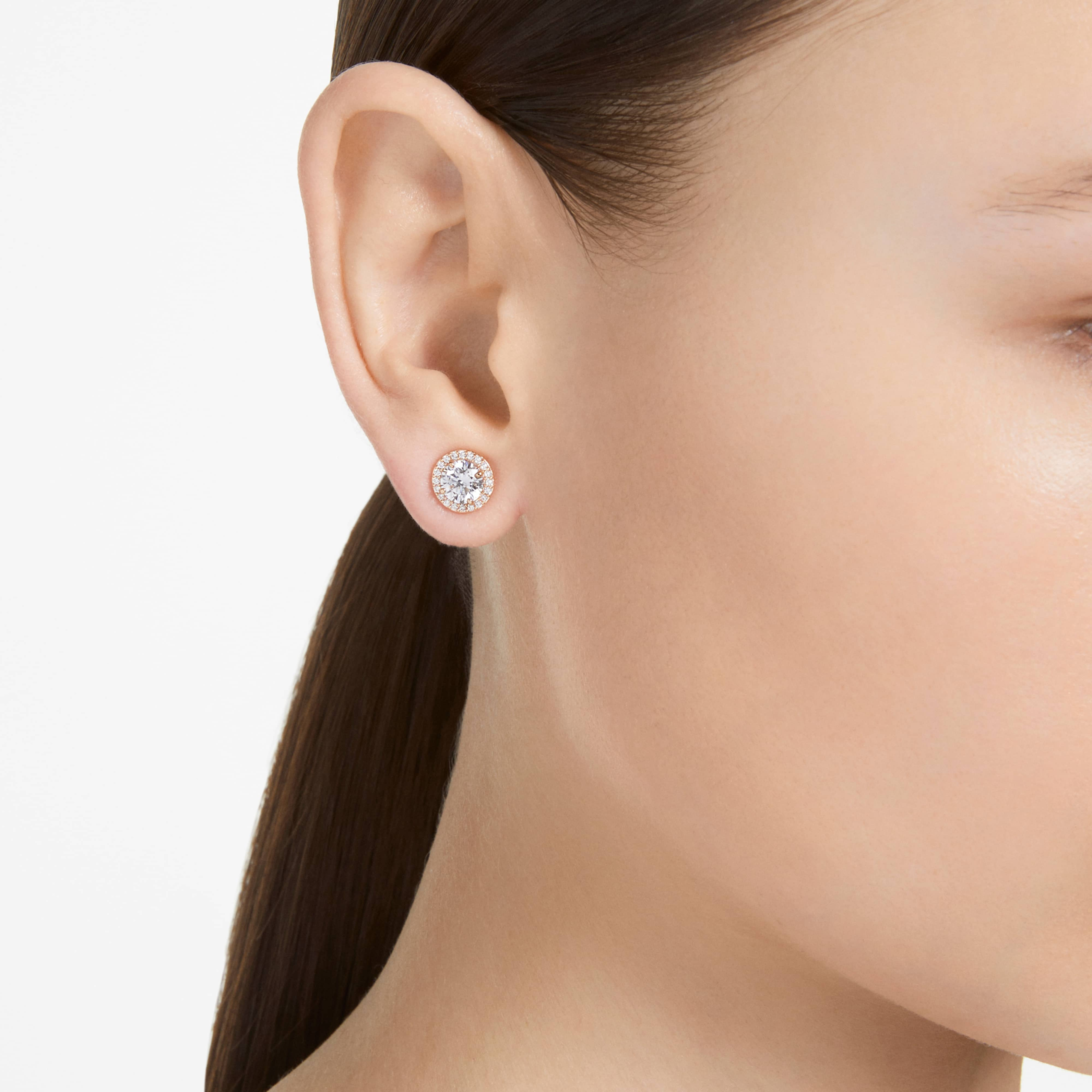 Swarovski Una Angelic stud earrings with round-cut pavé white crystals in rose gold-tone plating, sparkling and elegant.