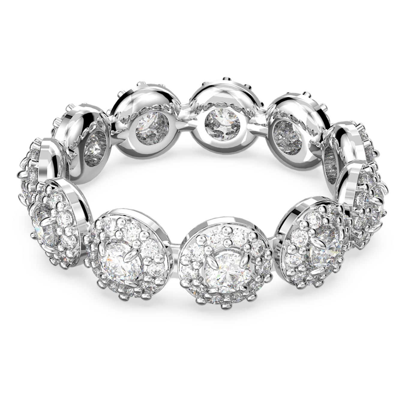 Swarovski Una Angelic ring featuring a round cut white crystal and rhodium-plated band, elegant jewelry accessory.