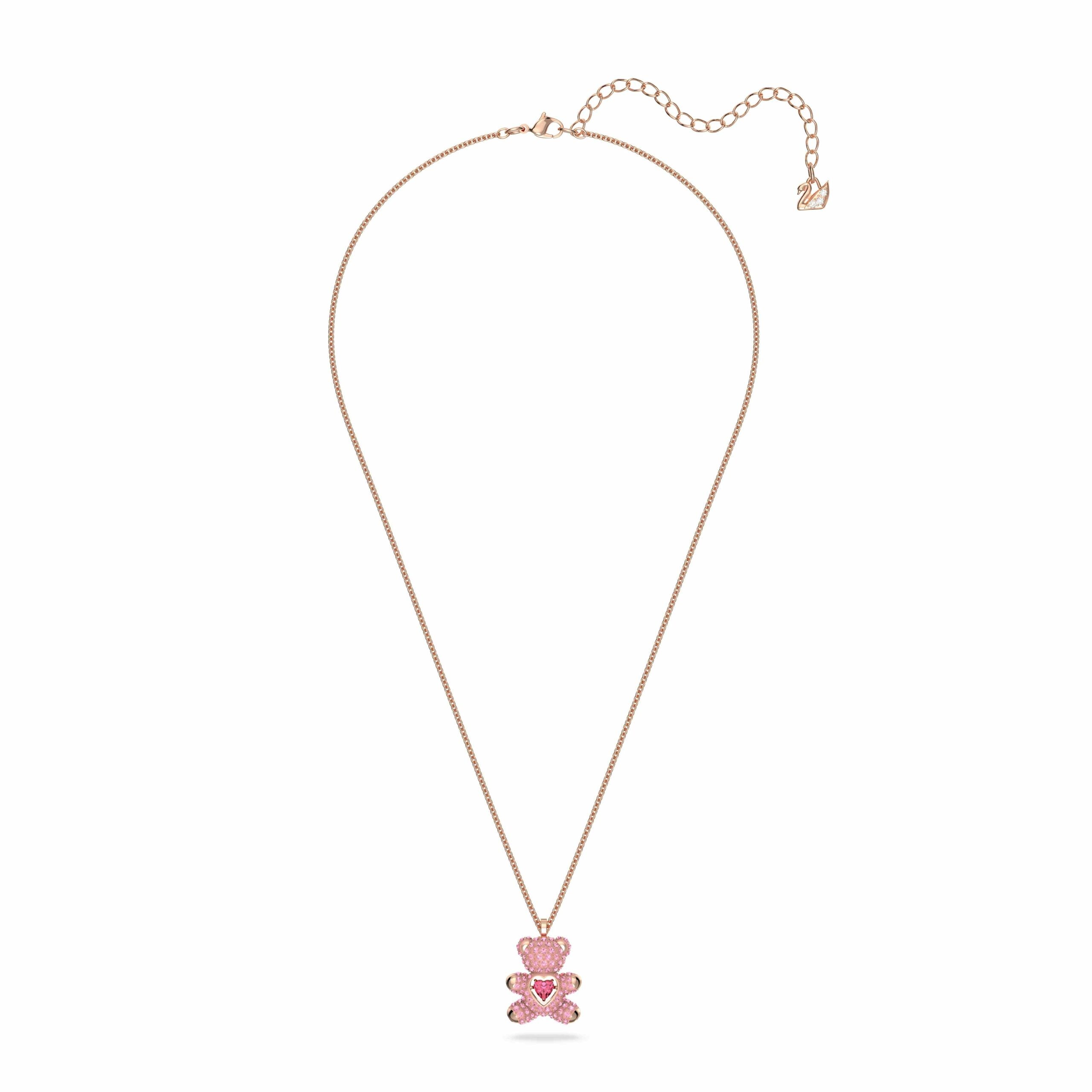 Swarovski Teddy Heart Pendant in rose gold with crystal accents, featuring a cute teddy bear design and heart shape.