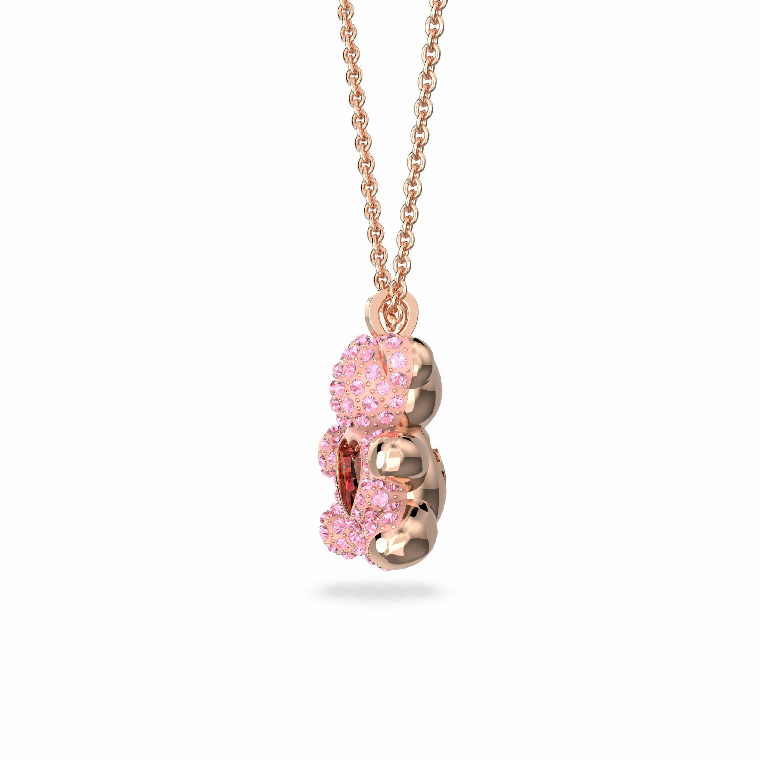 Swarovski Teddy pendant with heart-shaped rose motif, crafted with sparkling crystal details and a delicate chain.