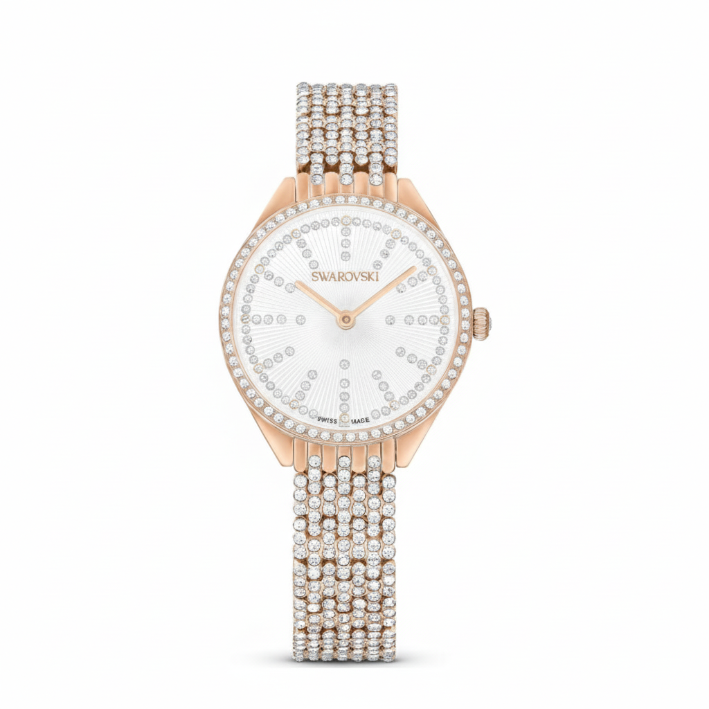 Swarovski Attract Swiss Made watch with rose gold-tone metal bracelet and finish, elegant and stylish timepiece.